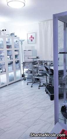fully equipped medical fetish room in Minneapolis, MN with dental chair, enema bags, medical assortment